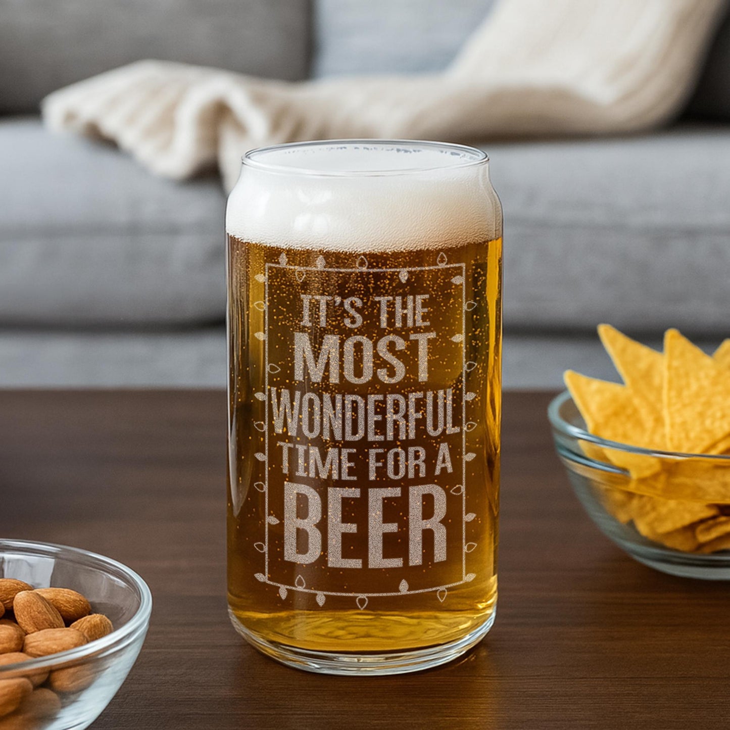 Christmas Beer Can Glass-It's The Most Wonderful Time For A Beer-Funny Christmas Gift-Funny Gift for Men-Stocking Stuffer Gift Ideas