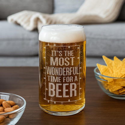 Christmas Beer Can Glass-It's The Most Wonderful Time For A Beer-Funny Christmas Gift-Funny Gift for Men-Stocking Stuffer Gift Ideas