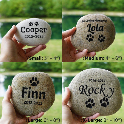 Custom Pet Memorial Stone – Personalized River Rock - Dog or Cat Grave Marker | 4 Designs & 4 Sizes | Engraved Outdoor Pet Tribute S/M/LG/XL