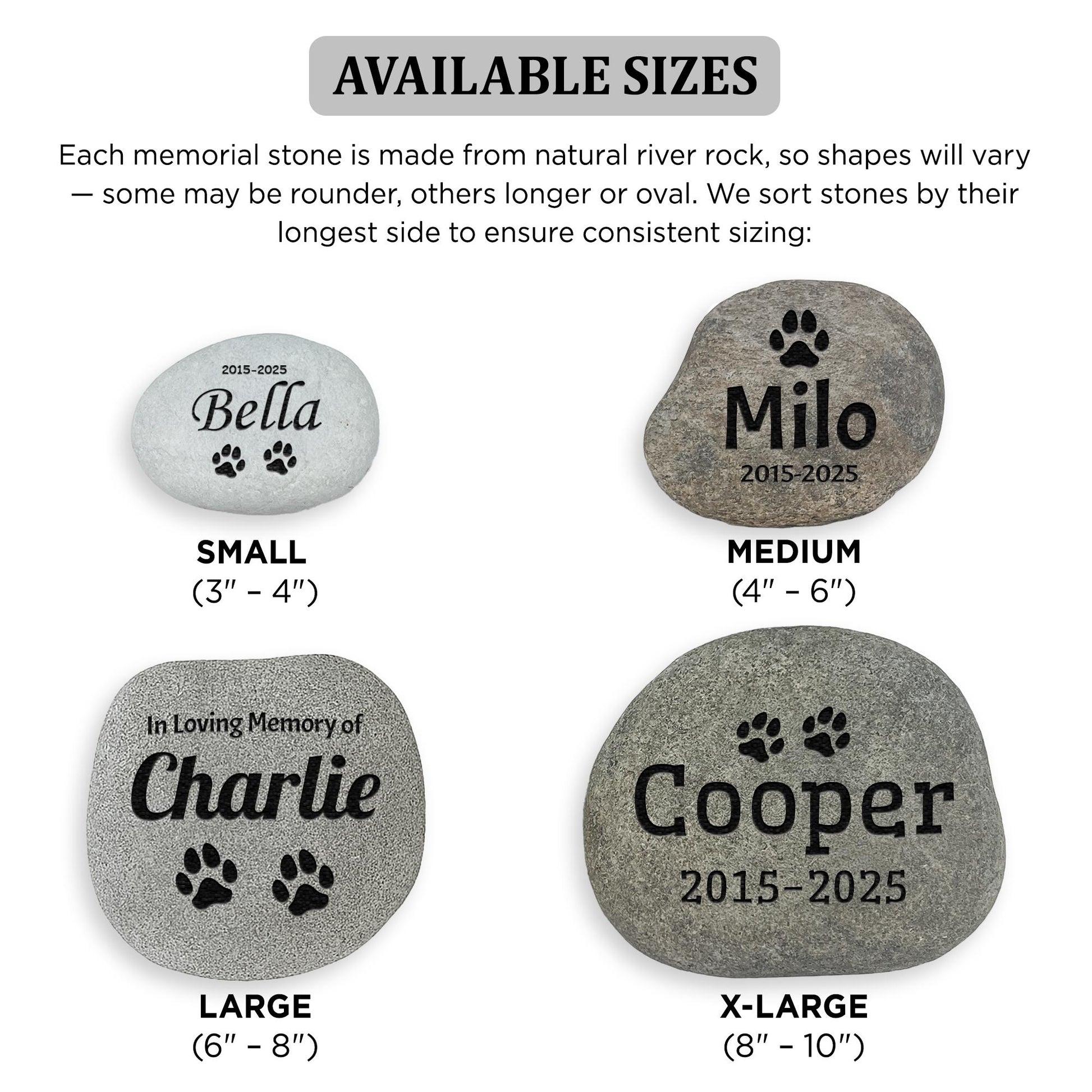 Custom Pet Memorial Stone – Personalized River Rock - Dog or Cat Grave Marker | 4 Designs & 4 Sizes | Engraved Outdoor Pet Tribute S/M/LG/XL