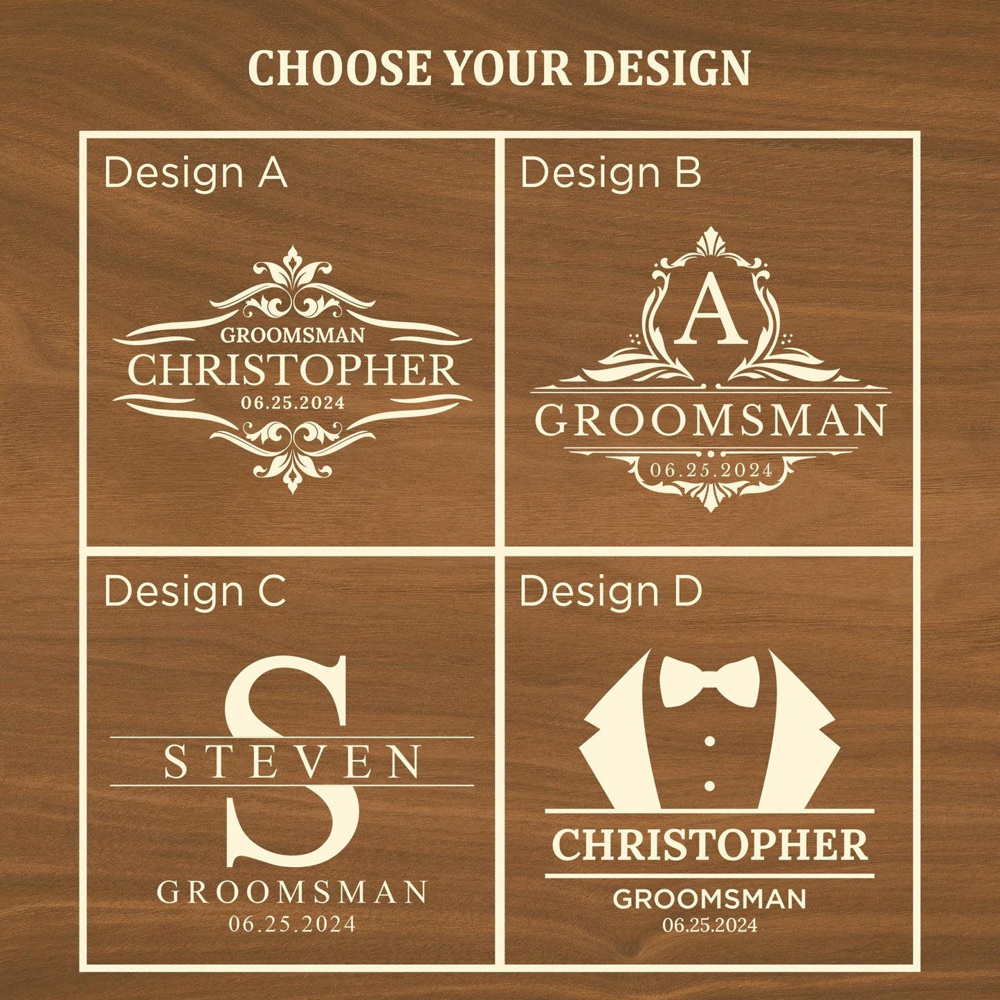 Personalized Groomsmen Whiskey Glass Gift Set – Custom Gift – Engraved 11 oz Scotch Glass with Slate Coaster, Chilling Stones & Wooden Box