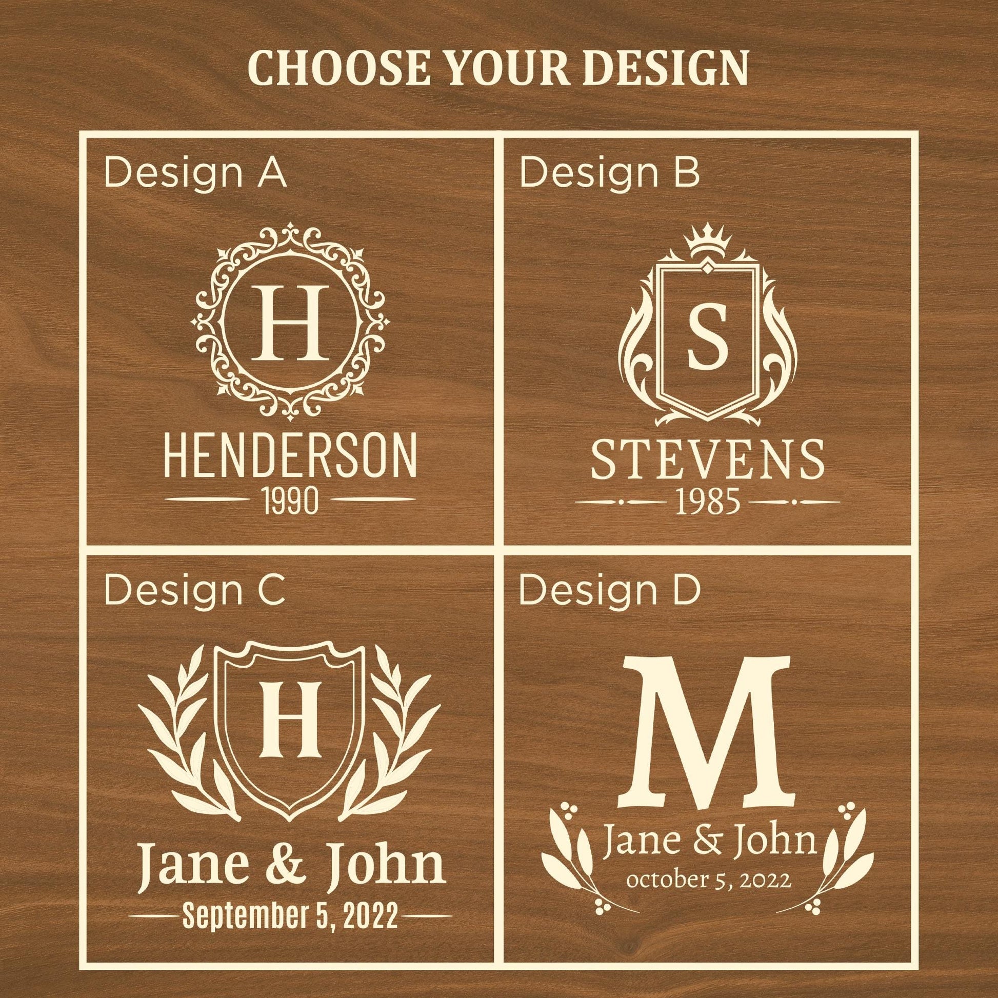 Personalized Wedding Gifts – 11 oz Engraved Bourbon Glass Set with Slate Coaster, Chilling Stones & Wooden Box – 4 Designs for Anniversary