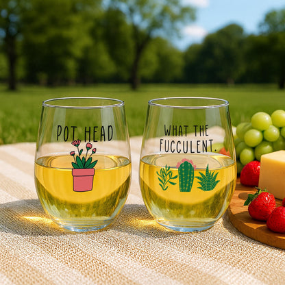 Funny Succulent Gift-What The Fucculent-Plant Wine Glass-Pot Head-Cacti-Plant Lovers Gift Ideas-Gifts For Plant Lovers-Succulents Gift
