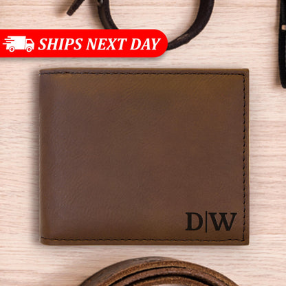 Personalized Mens Wallet–Engraved Bifold Wallet–Custom Leatherette Wallet–Anniversary Gift for Him–Birthday Gift for Husband Boyfriend