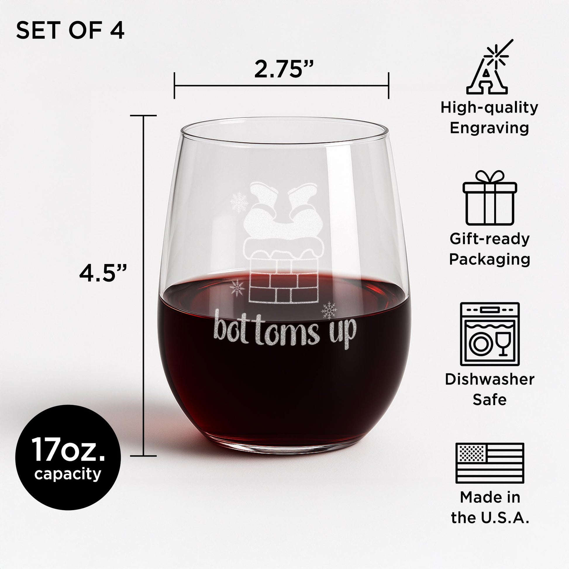 Funny Santa Wine Glasses-Christmas Wine Glass-Secret Santa Gift-He Sees You When You’re Drinking-Holiday Gift Exchange-Xmas Drinkware