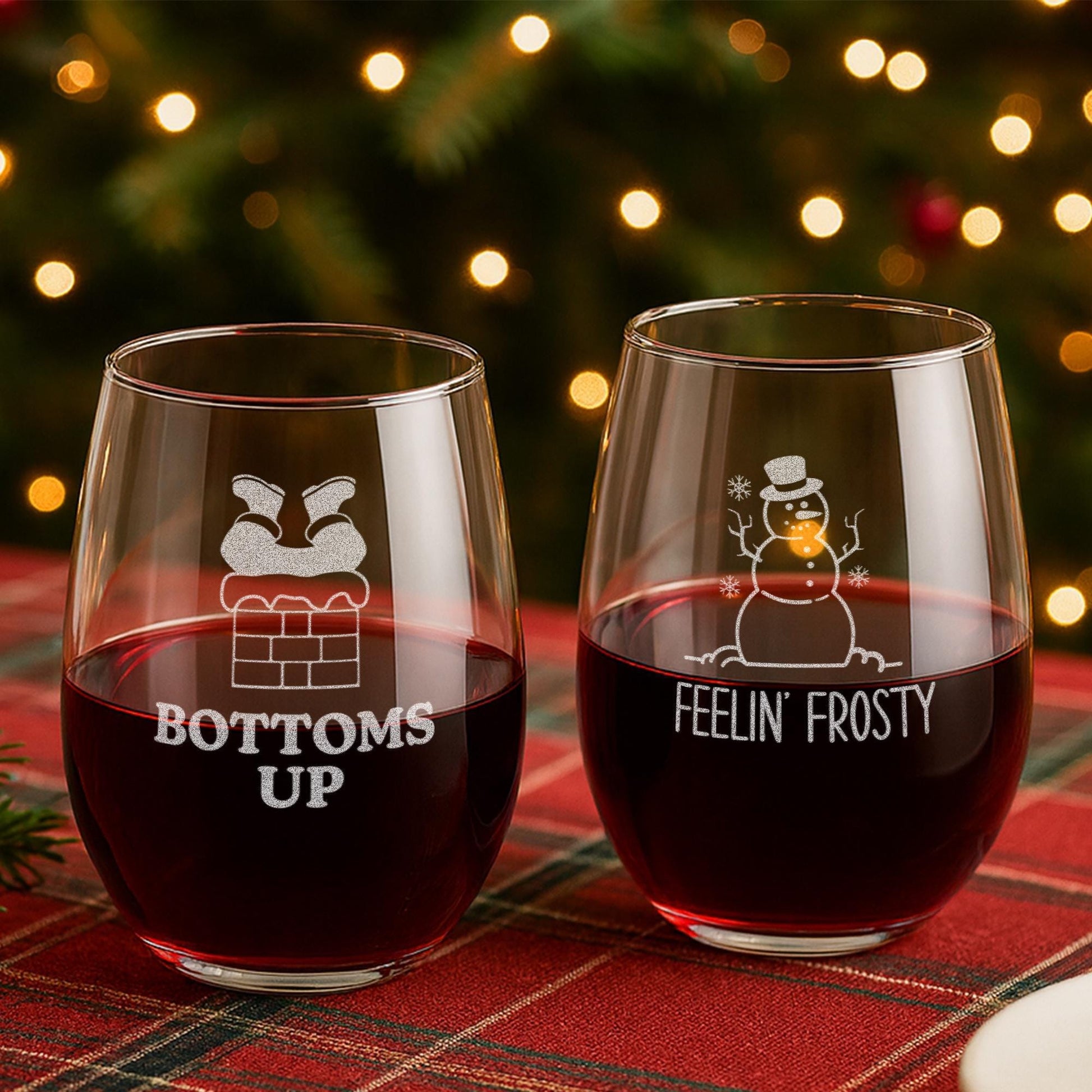 Funny Christmas Wine Glasses-Funny Christmas Gifts-Secret Santa Gift Ideas-Funny Christmas Decor-Funny Christmas Gifts-Bottoms Up-Blitzened