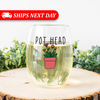 Pot Head Wine Glass-Succulent-Plant Lovers Gift Ideas-Gifts For Plant Lovers-Succulent Gift-Plant Mom-Plant Lady Gift Idea-Garden Gifts