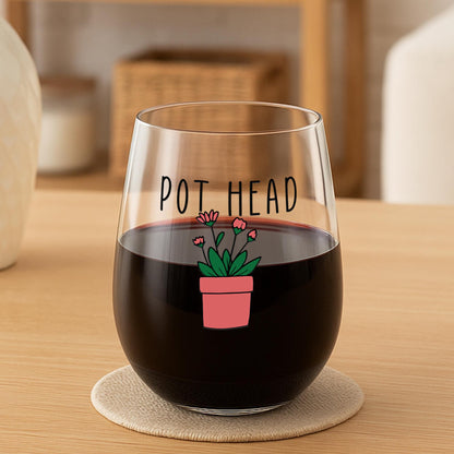 Pot Head Wine Glass-Succulent-Plant Lovers Gift Ideas-Gifts For Plant Lovers-Succulent Gift-Plant Mom-Plant Lady Gift Idea-Garden Gifts