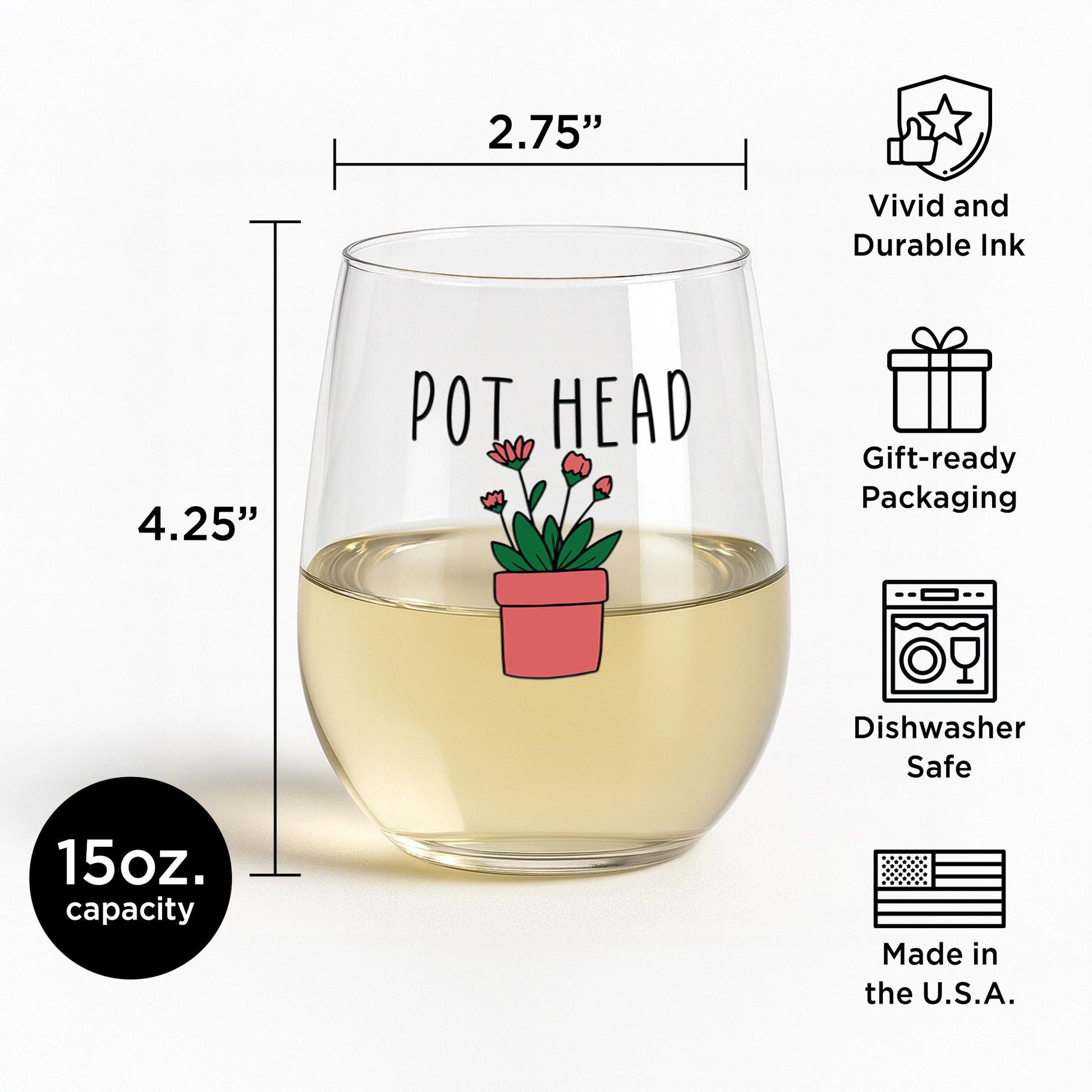 Pot Head Wine Glass-Succulent-Plant Lovers Gift Ideas-Gifts For Plant Lovers-Succulent Gift-Plant Mom-Plant Lady Gift Idea-Garden Gifts