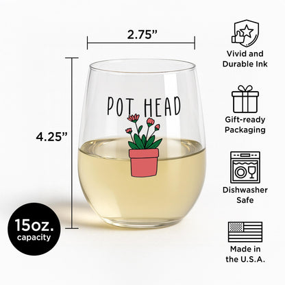 Pot Head Wine Glass-Succulent-Plant Lovers Gift Ideas-Gifts For Plant Lovers-Succulent Gift-Plant Mom-Plant Lady Gift Idea-Garden Gifts