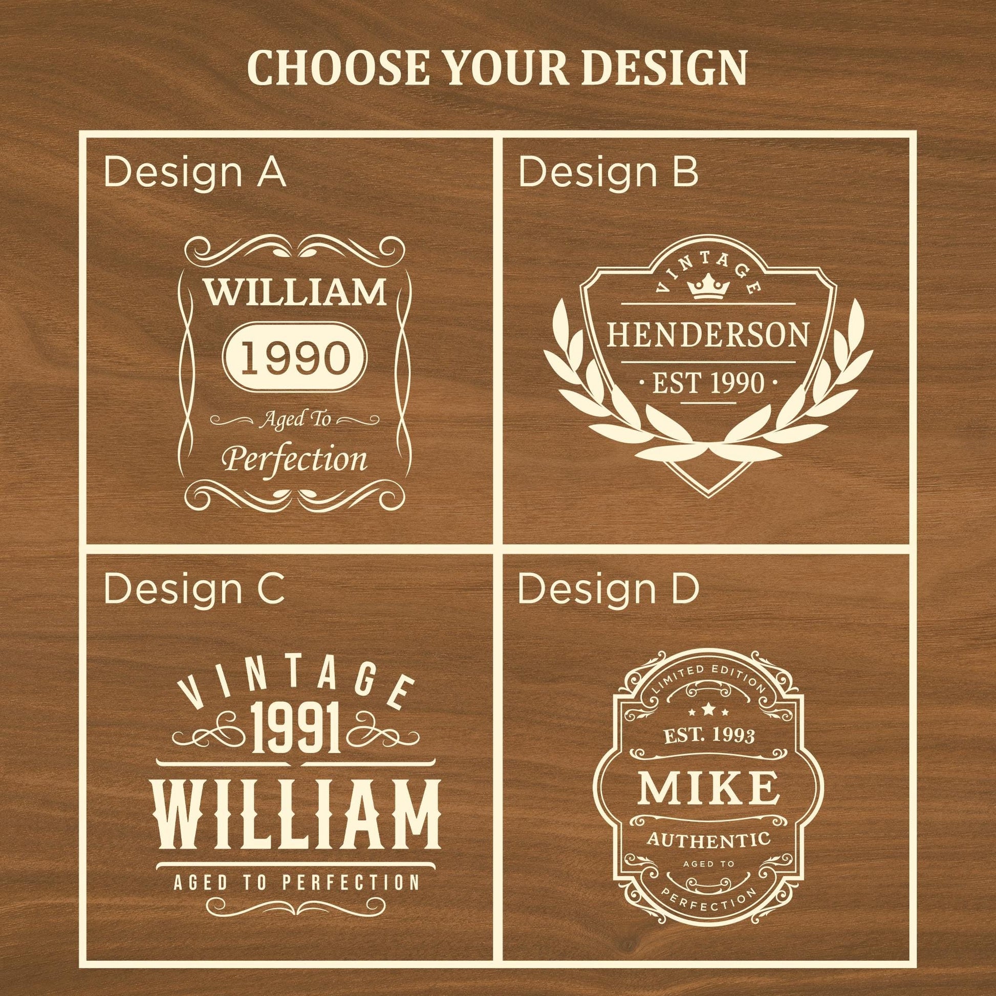 Personalized Vintage Birthday Gifts for Men – 11 oz Custom Engraved Bourbon Glass Set with Slate Coaster, Chilling Stones & Wooden Box