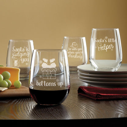 Funny Santa Wine Glasses-Christmas Wine Glass-Secret Santa Gift-He Sees You When You’re Drinking-Holiday Gift Exchange-Xmas Drinkware