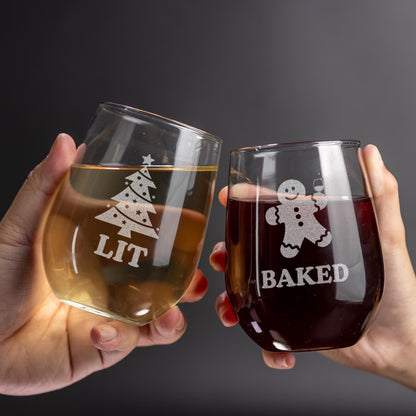 Funny Christmas Wine Glasses-Funny Christmas Gifts-Secret Santa Gift Ideas-Funny Christmas Decor-Funny Christmas Gifts-Bottoms Up-Blitzened