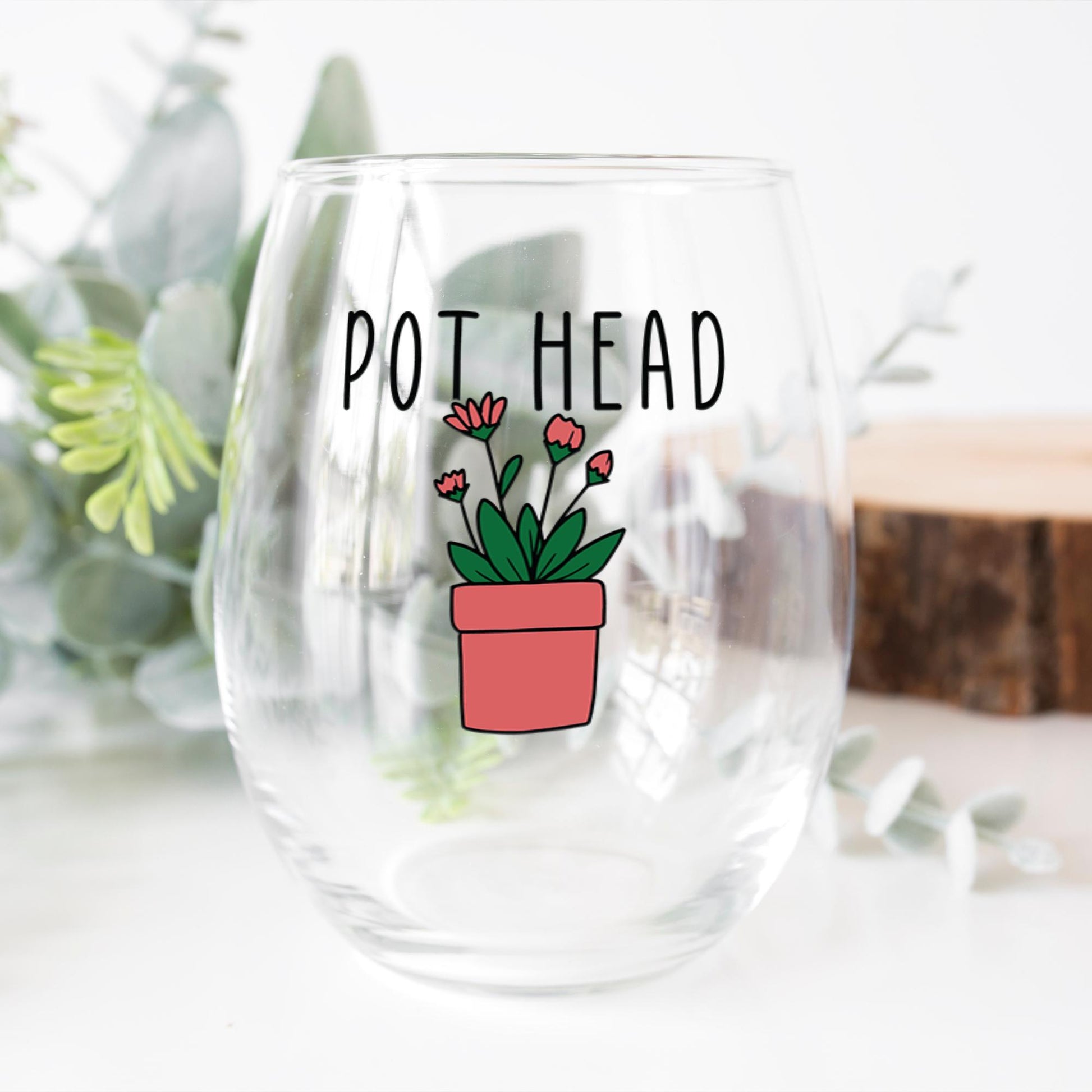 Pot Head Wine Glass-Succulent-Plant Lovers Gift Ideas-Gifts For Plant Lovers-Succulent Gift-Plant Mom-Plant Lady Gift Idea-Garden Gifts