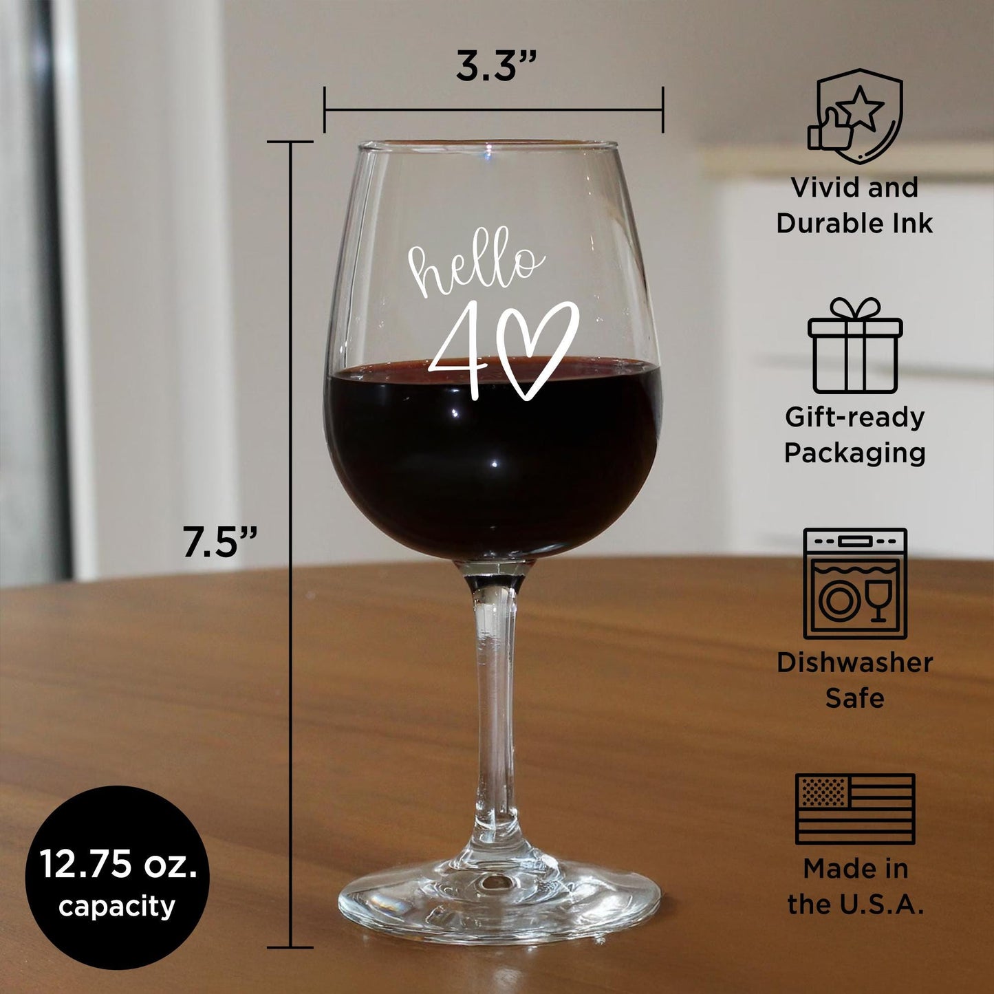 Hello 40 Wine Glass-40th Birthday Gift for Her-Funny Birthday Gift for Friend-40th Birthday Wine Glass-40th Decorations