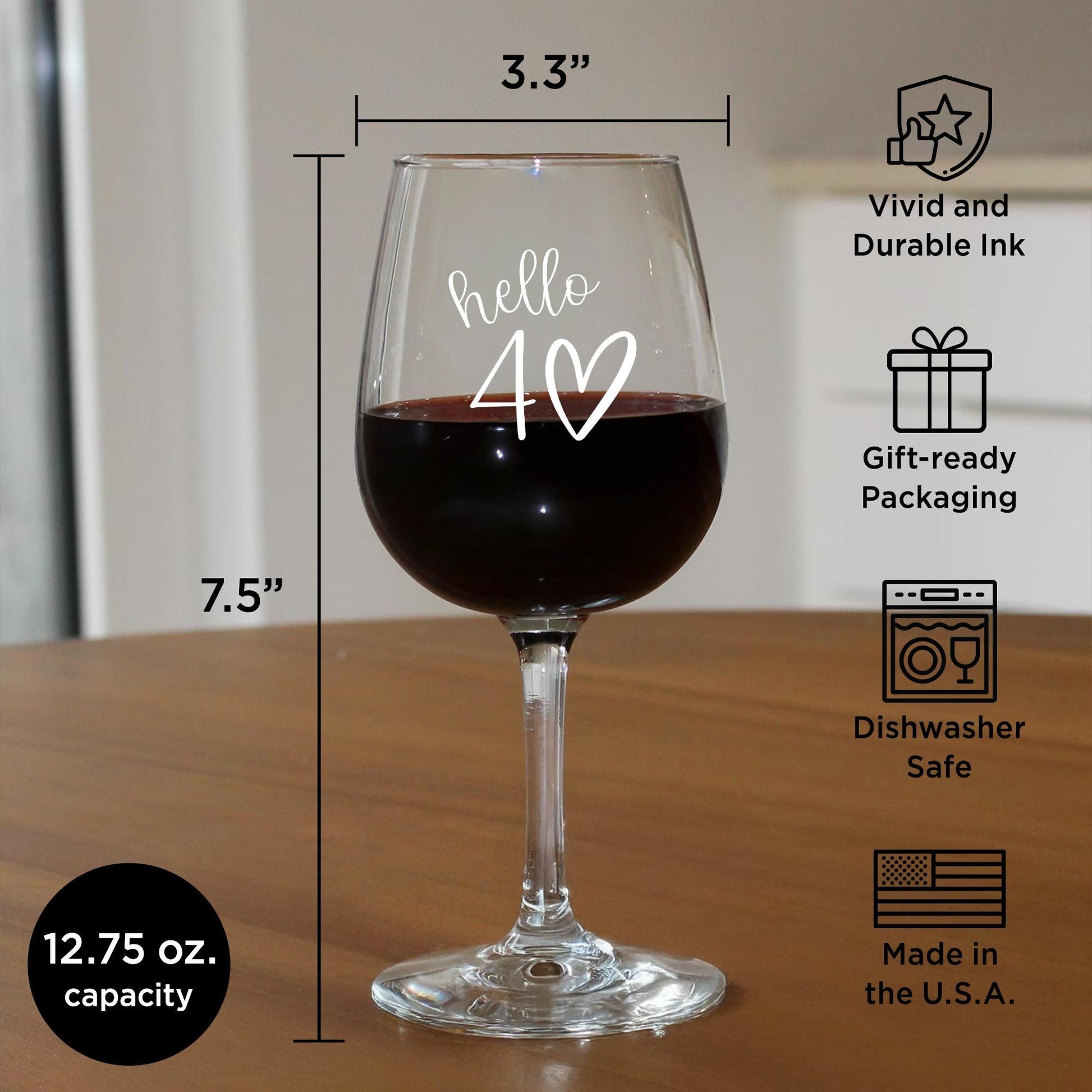 Hello 40 Wine Glass-40th Birthday Gift for Her-Funny Birthday Gift for Friend-40th Birthday Wine Glass-40th Decorations