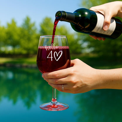 Hello 40 Wine Glass-40th Birthday Gift for Her-Funny Birthday Gift for Friend-40th Birthday Wine Glass-40th Decorations