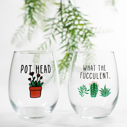Succulent Wine Glasses-Crazy Plant Lady-What The Fucculent-Plant Lovers Gift Ideas-Gifts For Plant Lovers-Succulent Gift-Plant Mom-Cactus