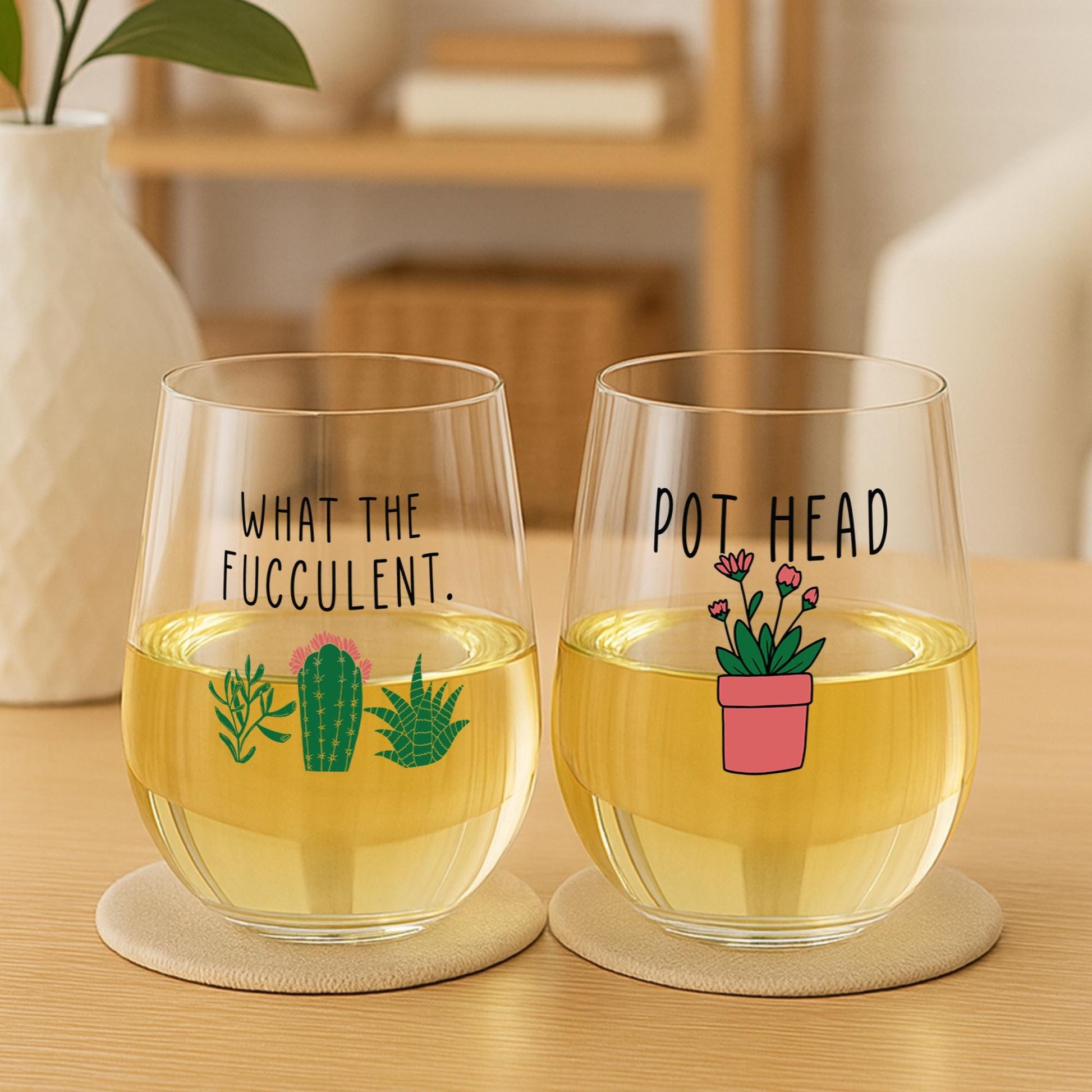 Succulent Wine Glasses-Crazy Plant Lady-What The Fucculent-Plant Lovers Gift Ideas-Gifts For Plant Lovers-Succulent Gift-Plant Mom-Cactus