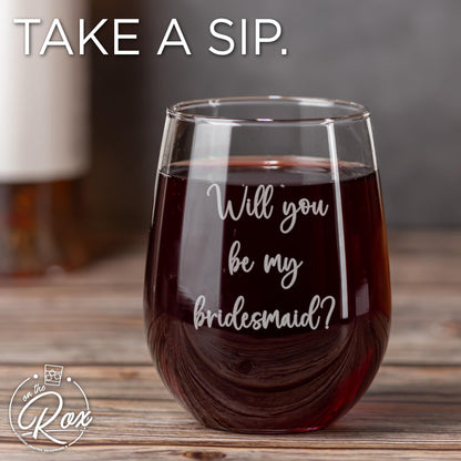 Custom Bridesmaid Wine Glass-Personalized Wine Glasses No Stem-Personalized Bridesmaid Proposal Gifts-Maid Of Honor-Wedding Party Favors