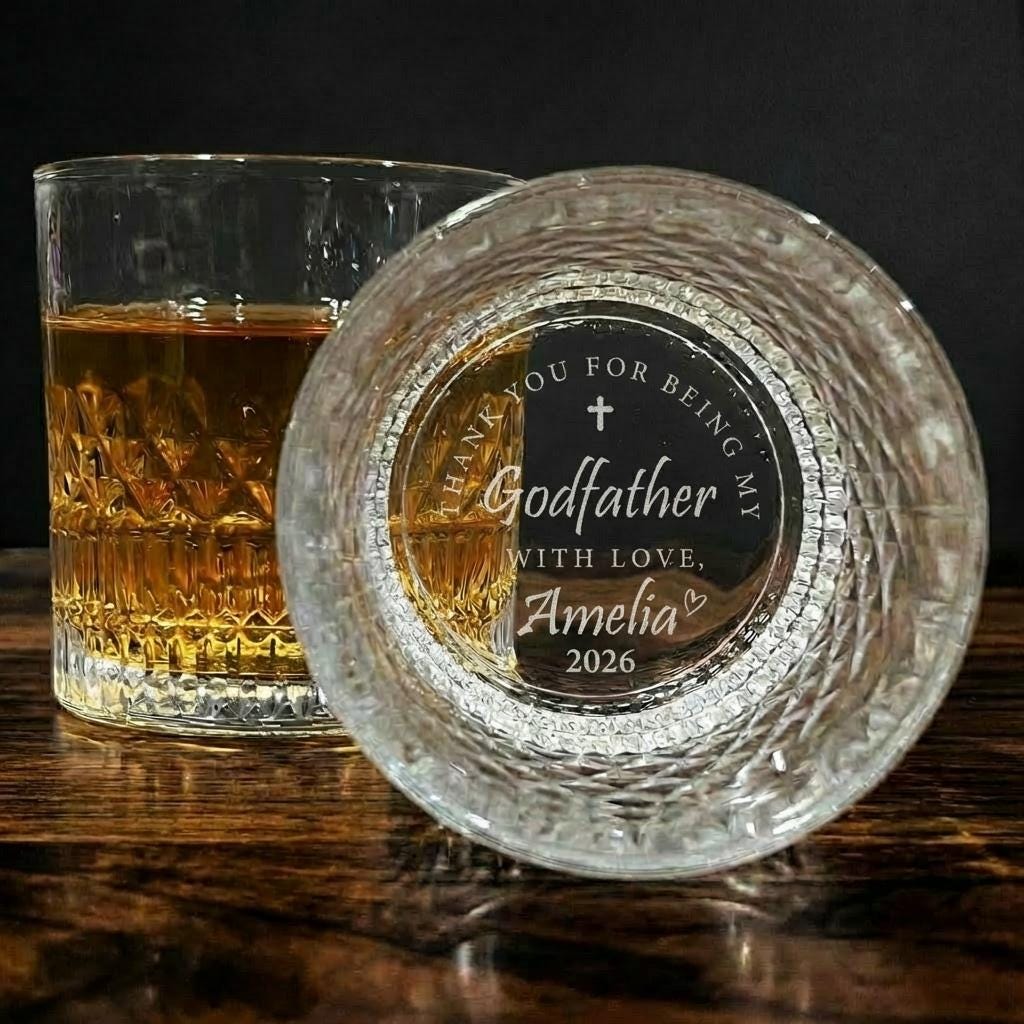 Custom Engraved Godfather Whiskey Glass Gift-Baptism-Godfather Drinking Glass-Godfather Thank You Gifts-Godparent Gifts-Godfather Proposal