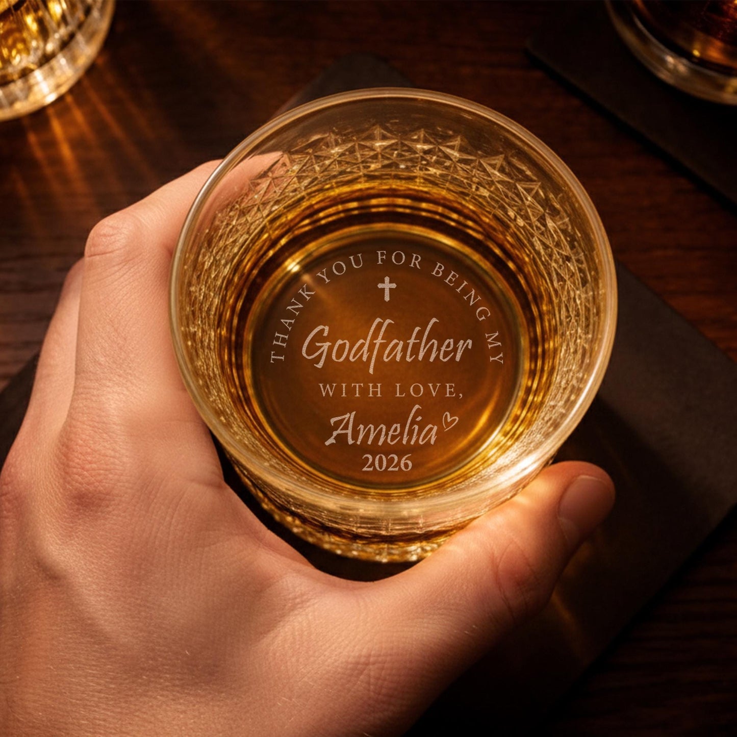 Custom Engraved Godfather Whiskey Glass Gift-Baptism-Godfather Drinking Glass-Godfather Thank You Gifts-Godparent Gifts-Godfather Proposal