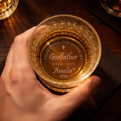 Custom Engraved Godfather Whiskey Glass Gift-Baptism-Godfather Drinking Glass-Godfather Thank You Gifts-Godparent Gifts-Godfather Proposal