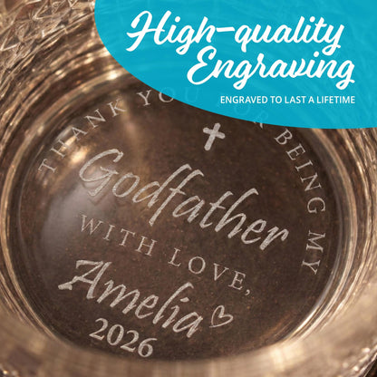 Custom Engraved Godfather Whiskey Glass Gift-Baptism-Godfather Drinking Glass-Godfather Thank You Gifts-Godparent Gifts-Godfather Proposal
