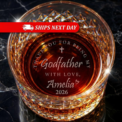 Custom Engraved Godfather Whiskey Glass Gift-Baptism-Godfather Drinking Glass-Godfather Thank You Gifts-Godparent Gifts-Godfather Proposal