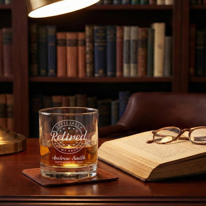 Retirement Gifts For Men-Personalized Whiskey Glass-Bourbon Glasses-Retired Gift For Boss Or Coworker-Retirement Keepsake-Retirement Present