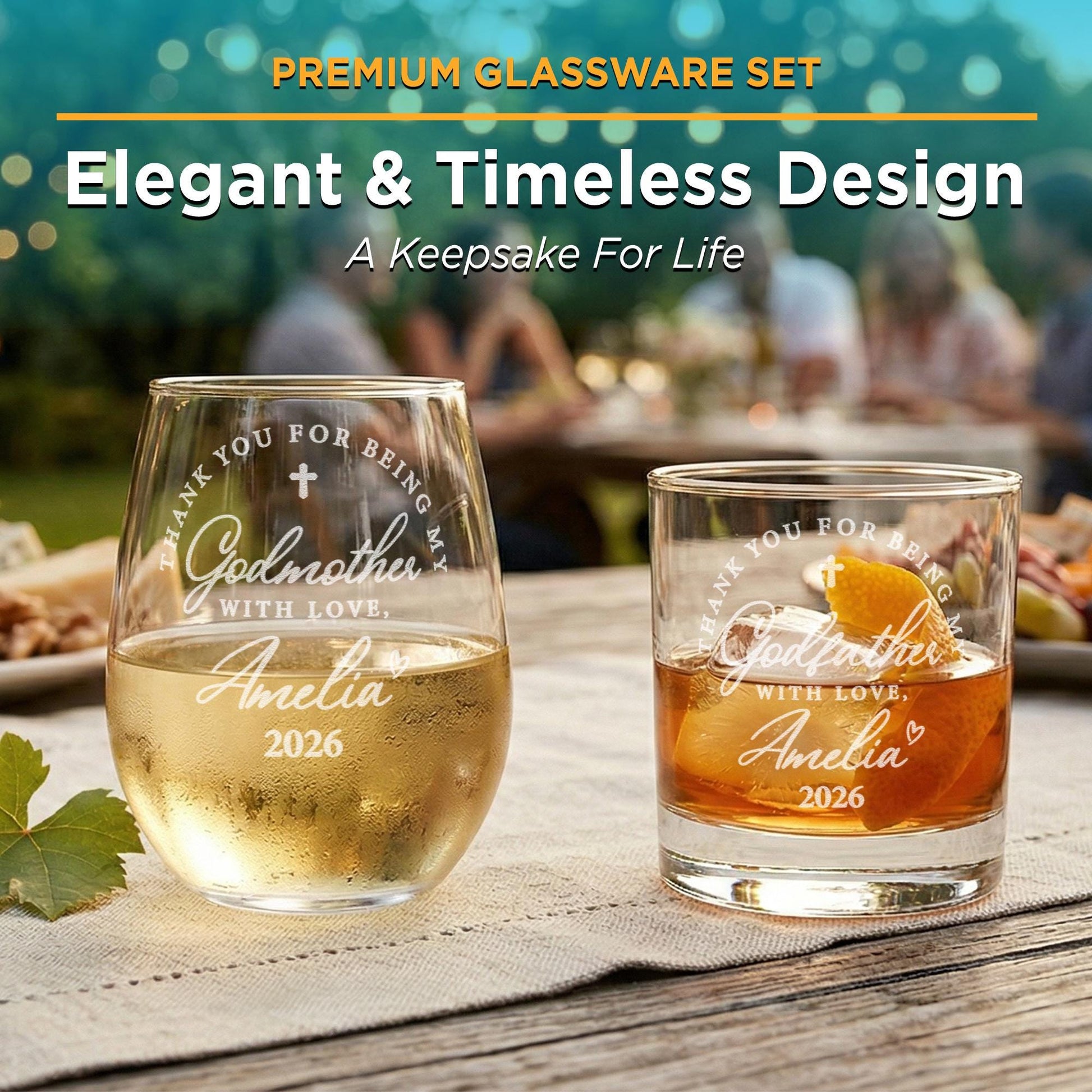 Personalized Godparent Gift Set, Custom Godmother Wine & Godfather Whiskey Glass, Baptism Christening Keepsake, Unique Gift from Godchild