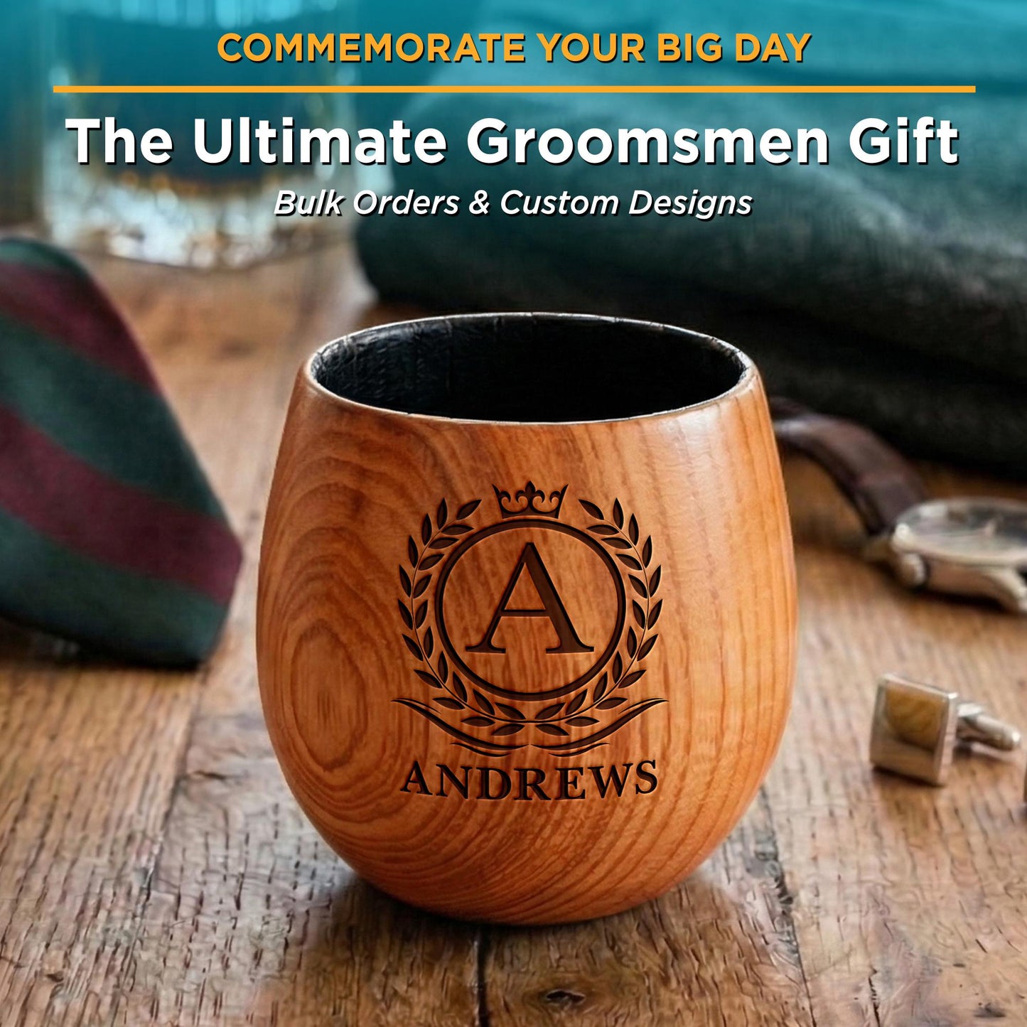 Personalized Wood Bourbon Whiskey Glass-Groomsmen Gifts-Custom Engraved Groomsmen Gifts-Groomsmen Proposal Gifts-Personalized Groomsmen Cup