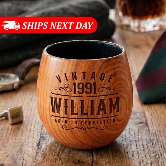 Birthday Wood Whiskey Glass-Birthday Gifts For Him-Charred Wood Bourbon Cup-Personalized Mens Gift-Birthday Gift For Dad, Boyfriend, Husband