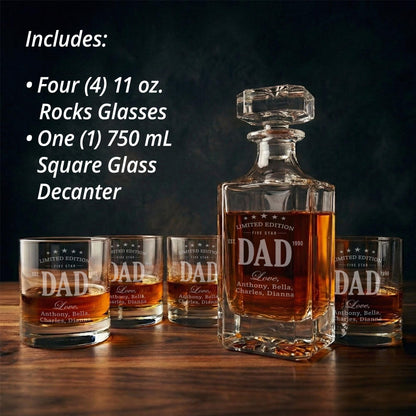 Personalized Fathers Day Dad Gift-Dad Decanter-Fathers Day Gifts-Custom Gifts For Men-Gifts For Him-Dad Est-Dad Gift With Kid Names-Barware