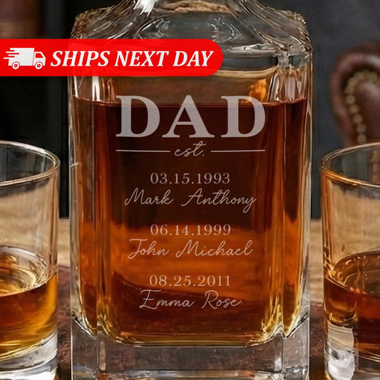 Personalized Fathers Day Dad Gift-Dad Decanter-Fathers Day Gifts-Custom Gifts For Men-Gifts For Him-Dad Est-Dad Gift With Kid Names-Barware