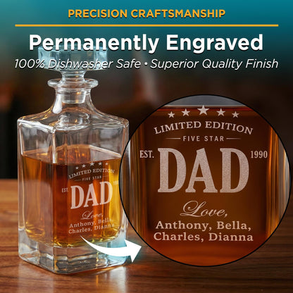 Personalized Fathers Day Gift-Gifts For Dads-Best Dad Gifts-Decanter Set With Whiskey Glasses-Gift With Kids Names-Gift From Kids-Bourbon