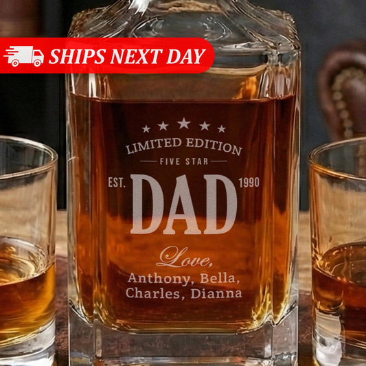 Personalized Fathers Day Gift-Gifts For Dads-Best Dad Gifts-Decanter Set With Whiskey Glasses-Gift With Kids Names-Gift From Kids-Bourbon