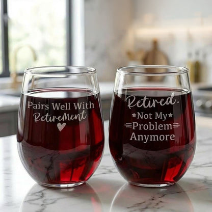 Funny Coworker Retirement Wine Glass Gift Set