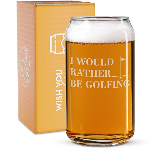Golf Gifts For Men - “I Would Rather Be Golfing” 16 Oz Beer Glass - Golf Beer Can Glasses - Men’s Golf Drinking Accessories - Funny Golf Gifts for Dad, Husband, Brother, Friend
