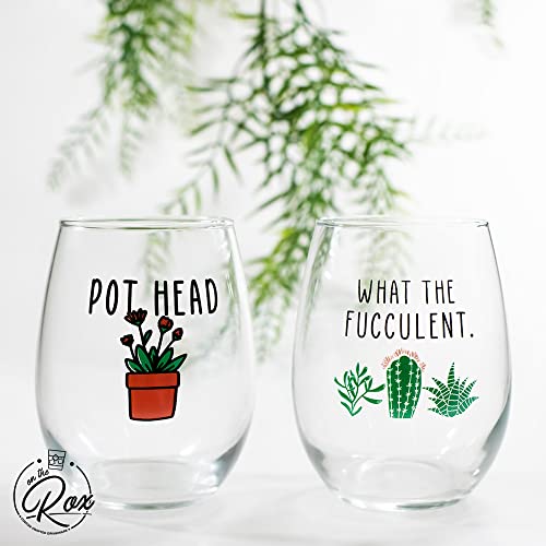 Succulent Plant Cactus Wine Gifts for Women- Set of 4 Funny Wine Glasses 15oz
