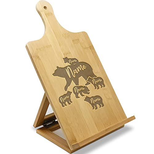 Personalized Gifts for Mom - Recipe Cookbook Stand - Custom Engraved Bamboo Book Holder for Kitchen Counter - Mother's Day Gifts for Moms and Grandma - Gifts from Daughter, Son and or Husband