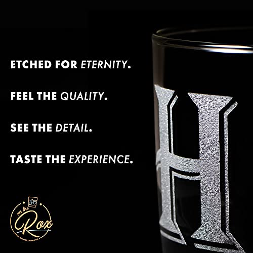 Monogrammed Gifts for Men - 4PC 11 Oz Custom Whiskey Glasses (I-Monogram) - Engraved Whiskey Glasses - Personalized Whiskey Glasses - Unique Bourbon Glasses - Personalized Glass Gifts for Dad