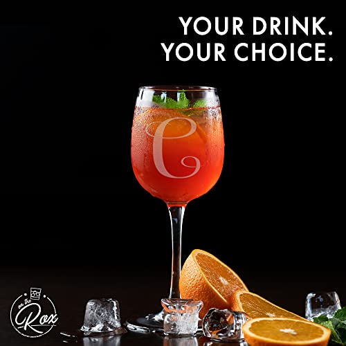 On The Rox Drinks Monogrammed Gifts for Women - A-Z Personalized Wine Glasses Engraved- 12.75 Oz (C)