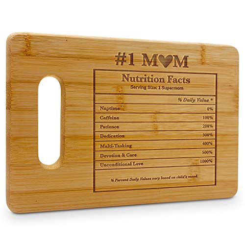 On The Rox Gifts for Mom - "#1 Mom Nutritional Facts” Bamboo Engraved Personalized Cutting Board (9"x6") - Birthday Gifts for Mom from Daughters - Mother's Day, Grandmother, Grandma Gifts