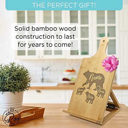 Personalized Gifts for Mom - Recipe Cookbook Stand - Custom Engraved Bamboo Book Holder for Kitchen Counter - Mother's Day Gifts for Moms and Grandma - Gifts from Daughter, Son and or Husband