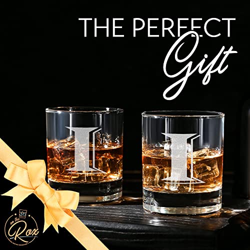 Monogrammed Gifts for Men - 4PC 11 Oz Custom Whiskey Glasses (I-Monogram) - Engraved Whiskey Glasses - Personalized Whiskey Glasses - Unique Bourbon Glasses - Personalized Glass Gifts for Dad