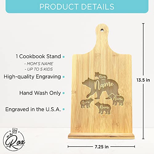 Personalized Gifts for Mom - Recipe Cookbook Stand - Custom Engraved Bamboo Book Holder for Kitchen Counter - Mother's Day Gifts for Moms and Grandma - Gifts from Daughter, Son and or Husband