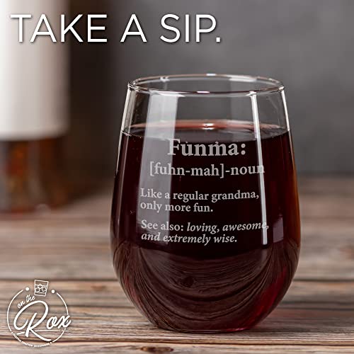 On The Rox Drinks Wine Gifts for Grandmothers- 17 Oz Funma: Like A Regular Grandma, Only More Fun Engraved Stemless Wine Glass