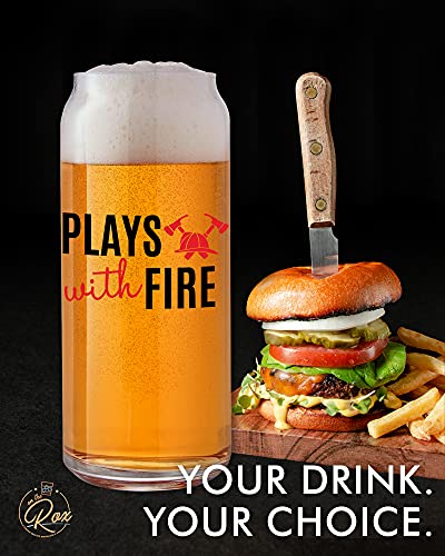 Firefighter Gifts for Men - 20 Oz Funny Beer Glass Set | Fire Fighter Accessories Firefighting Gift Merchandise for Department | Fireman Decor for Firefighters Memorabilia | Gift for Dad Lieutenant