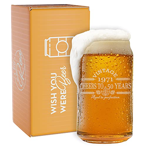 Vintage 1971 Beer Can Glass l 50th Birthday Gifts for Men